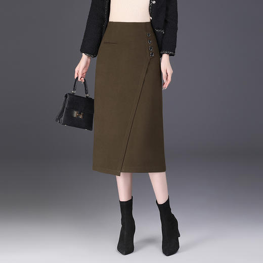 WM-68110-L时尚毛呢不规则包臀半身裙女2025秋冬新款a字裙一步休闲中长裙 商品图1