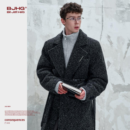 BJHG不计后果毛呢大衣男款秋冬季2025新款潮牌简约绵羊毛呢子外套 商品图1