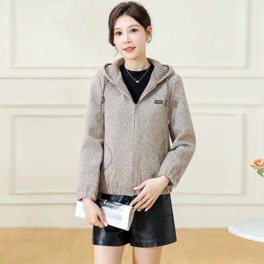 QYM 7258028-Y时尚连帽外套休闲宽松拉链开衫衣 商品图1