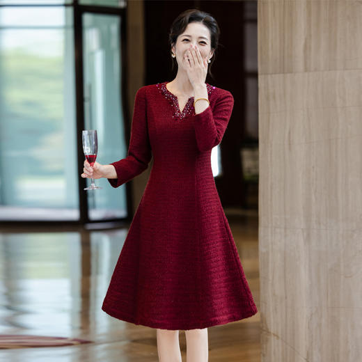 TQ 1224小香风钉珠礼服妈妈连衣裙 商品图1