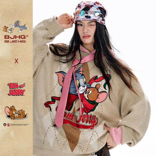 【猫和老鼠联名】BJHG不计后果圣诞菱格毛衣男款秋季羊毛针织衫女 商品图1