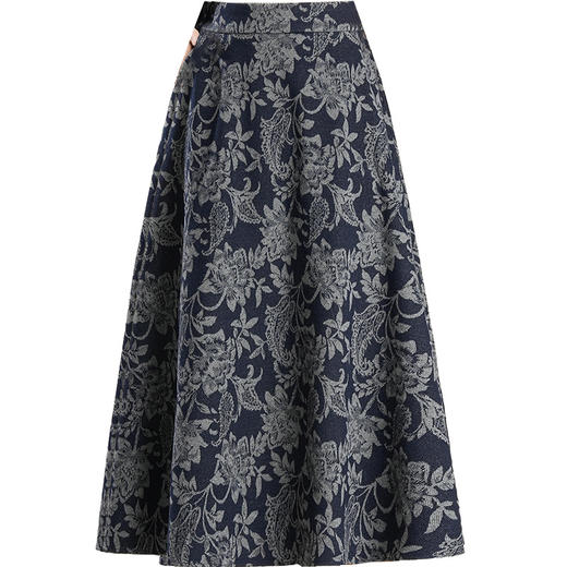 PH-1602印花半身裙女秋冬2025新款高腰显瘦大摆裙遮胯中长款a字裙百褶裙 商品图4