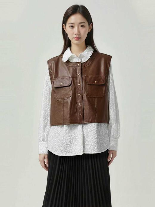 12.12错过没有！清货不退【秋新品】25238高级感PU➕粘胶纤维百搭美拉德马甲-喜出 商品图2