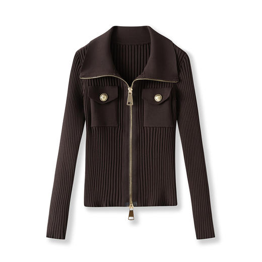 「高货wl」全新升级【铂金会员220/天猫299/差价79】(03750)洛诗琳气质双头拉链开衫2025秋冬小香风弹力短款针织外套 商品图4