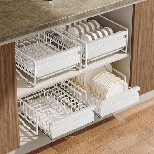 摩登主妇碗碟收纳架橱柜内厨房多功能抽屉式拉篮置物架碗盘沥水架 商品图0