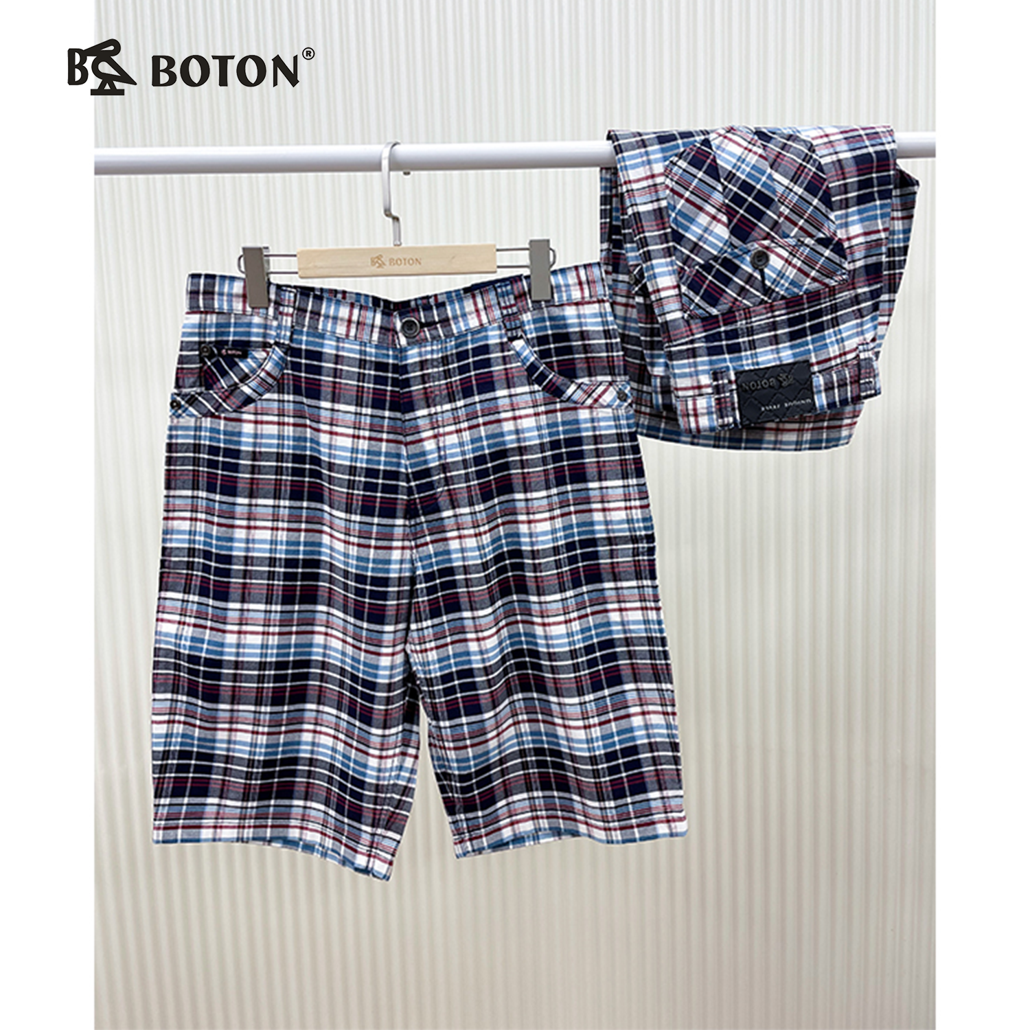 【第2件半价！尾货清仓不退换】波顿男士休闲格仔中裤ME359