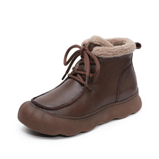 ZM258727复古厚底头层牛皮雪地靴女加绒加厚短靴2025冬季新款真皮棉靴棉鞋 商品图4