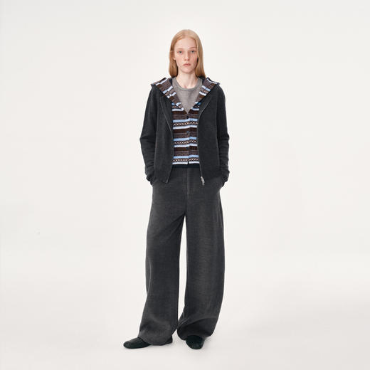 NUTH复古宽松加厚保暖毛呢弯刀休闲裤女 深灰色 商品图5