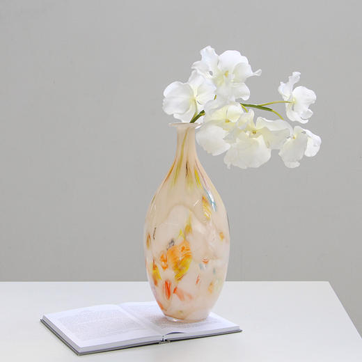 原创设计高级彩色点点奶黄色手工中古风琉璃玻璃花瓶花器插花摆件 商品图1