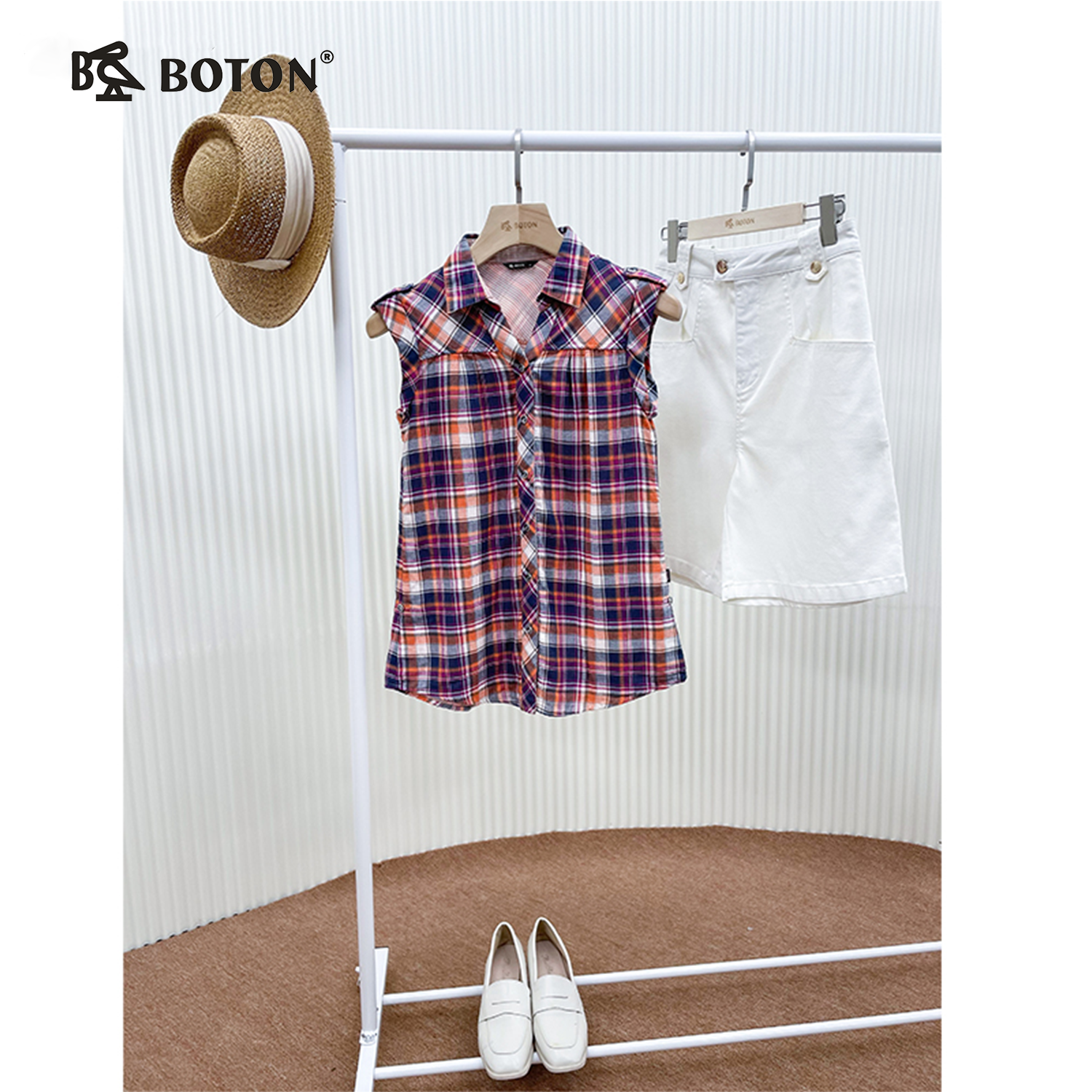 【第2件半价！尾货清仓不退换】波顿小翻领修身夏装时尚全棉女式衬衣薄款LS703