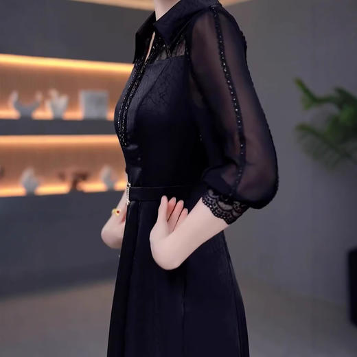 QYM 25MYY2163七分袖连衣裙气质收腰显瘦妈妈中长款裙 商品图3