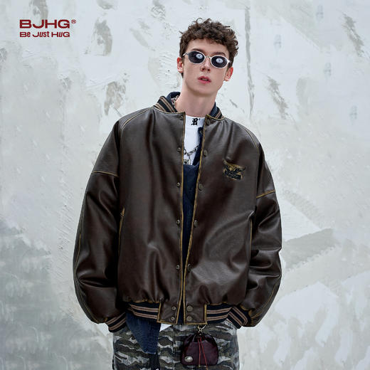 BJHG不计后果机车风羽绒服男女款冬季外套美式复古运动棒球羽绒服 商品图1