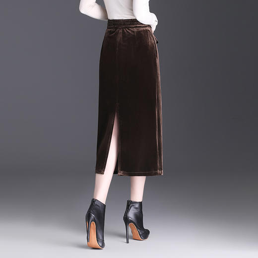 WM-68127金丝绒气质直筒后开叉半身裙女2025秋冬新款韩版包臀裙一步中长裙 商品图3