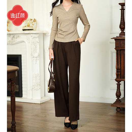 上海逸红颜韶灵2025秋装新品羊毛混纺柔软显瘦松紧腰西裤裤女 商品图1