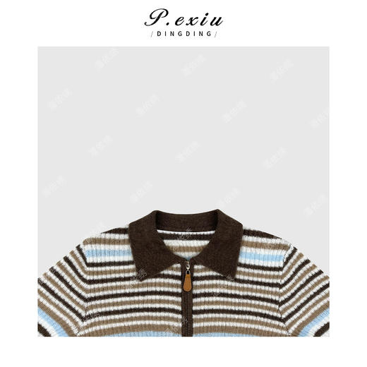 04-4潘依绣丁丁宠粉马海毛羊毛彩虹条纹翻领双拉链针织衫 Ss056 商品图2