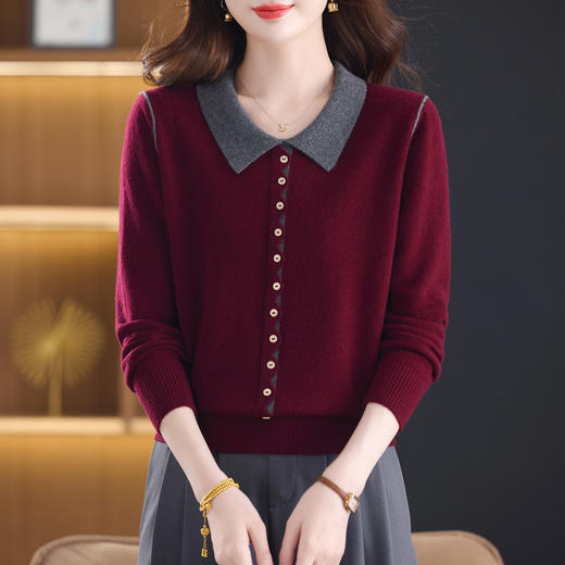 娃娃领羊毛衫100纯羊毛，妈妈减龄短款打底衫上衣CC-13-96623 商品图3