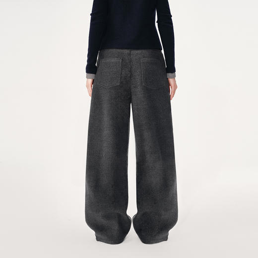 NUTH复古宽松加厚保暖毛呢弯刀休闲裤女 深灰色 商品图3