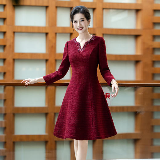 TQ 1224小香风钉珠礼服妈妈连衣裙 商品图2