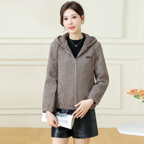 QYM 7258028-Y时尚连帽外套休闲宽松拉链开衫衣