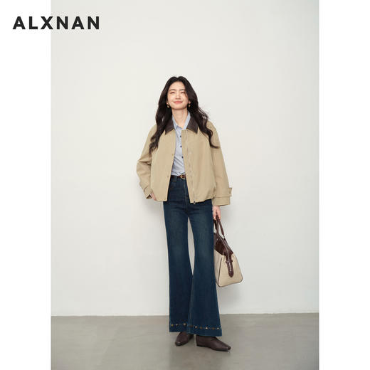 鹿向南「闲素涵光」卡其色翻领皮夹克秋冬新款时尚休闲女短款外套L57256 商品图2