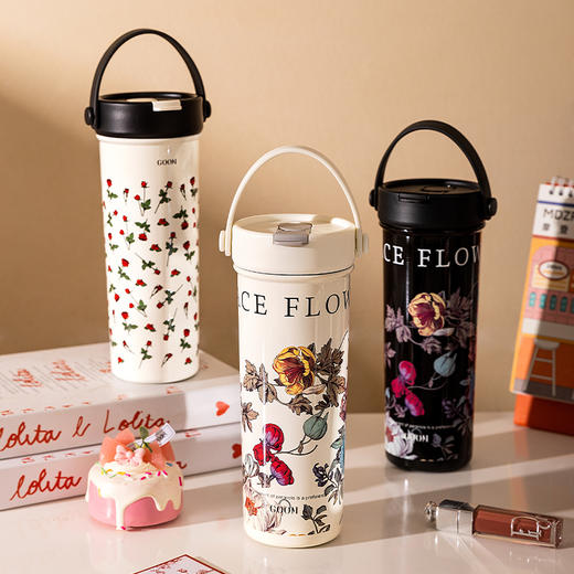 摩登主妇复古花卉吸管保温杯女生高颜值2025新款不锈钢杯子大容量保冷水杯 商品图2
