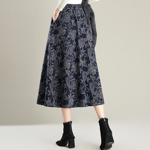 PH-1602印花半身裙女秋冬2025新款高腰显瘦大摆裙遮胯中长款a字裙百褶裙 商品图3