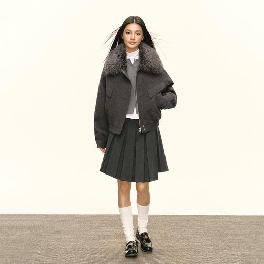 Ariseism 美式复古深灰色百褶裙中裙女秋季新款裙子 商品图4