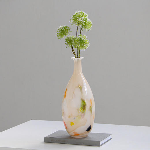 原创设计高级彩色点点奶黄色手工中古风琉璃玻璃花瓶花器插花摆件 商品图3