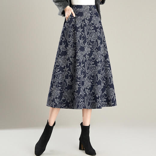 PH-1602印花半身裙女秋冬2025新款高腰显瘦大摆裙遮胯中长款a字裙百褶裙 商品图1