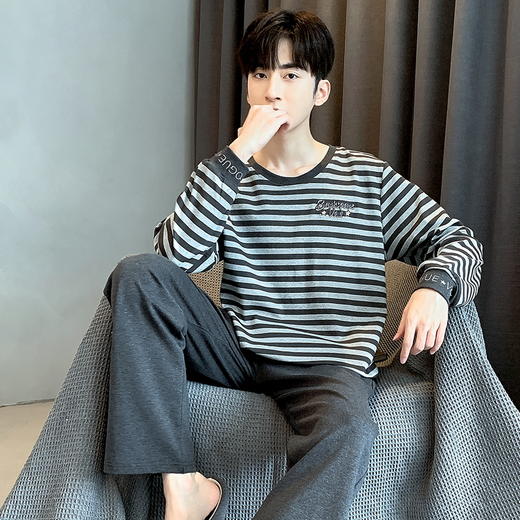 自然醒安隅男士家居服德绒保暖长袖长裤套头睡衣QH 商品图2