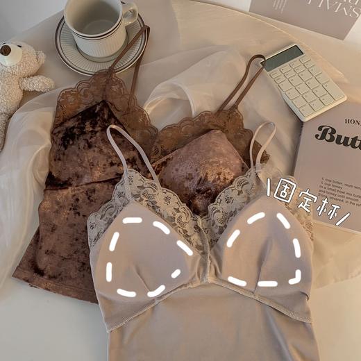 【小众设计款！抢2件更划算！】纯欲蕾丝金丝绒拼接吊带 百搭舒适遮副乳 秋冬美背上衣bra 商品图2