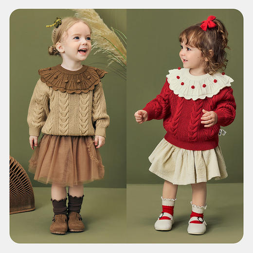 迷你巴拉女童宝宝毛衣柔软亲肤甜美大翻领立体毛球上衣2025冬新款 商品图2
