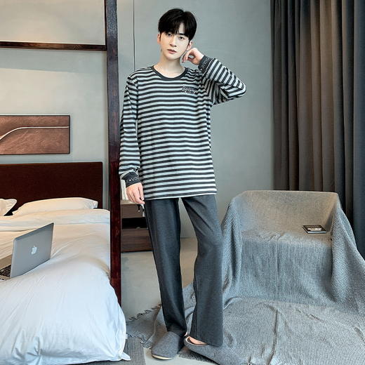 自然醒安隅男士家居服德绒保暖长袖长裤套头睡衣QH 商品图1