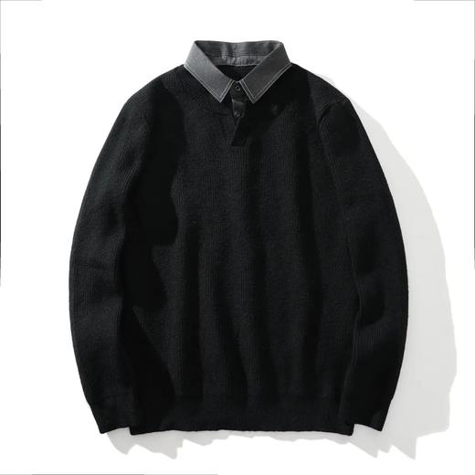 衬衫领毛衣男秋冬款潮牌假两件针织衫高级感宽松内搭打底毛线衣服 商品图2