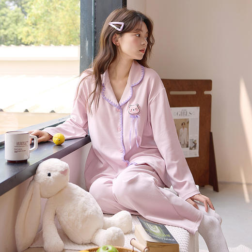 自然醒轻歌针织棉睡衣女士春秋季长袖开衫可外穿高级感休闲宽松家居服套装QH 商品图6