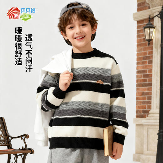 贝贝怡2025冬季男童针织衫休闲时尚洋气柔软舒适保暖圆领男童毛衣ZB3ES084 商品图3