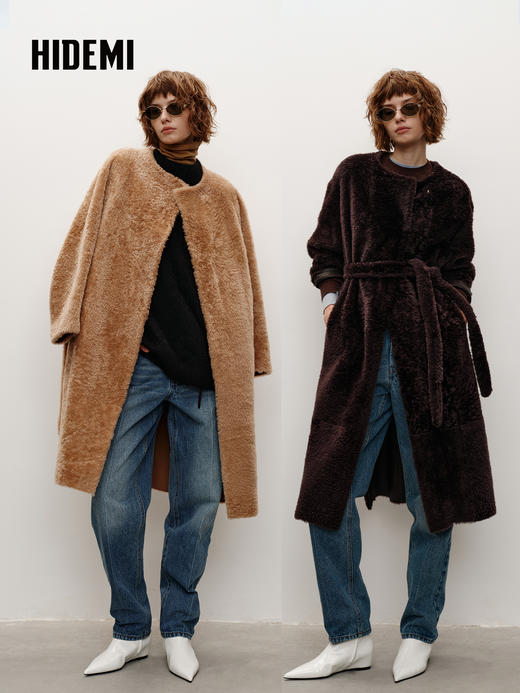 HIDEMI 大秀款进口拉贡胎羔羊定染长款皮毛一体大衣 商品图5