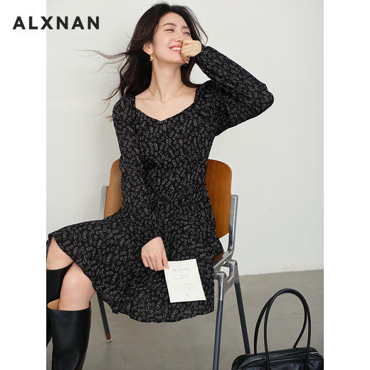 鹿向南「温柔森系」漂亮黑色连衣裙女早秋气质高级感长袖法式裙子 商品图4