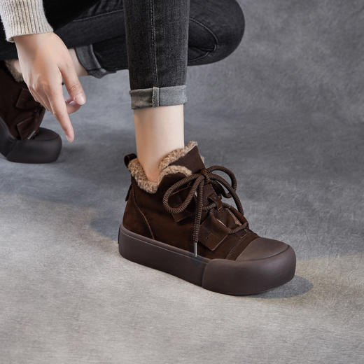 ZM258689真皮羊羔绒短靴女秋冬复古百搭雪地靴加厚加绒保暖棉靴厚底马丁靴 商品图2