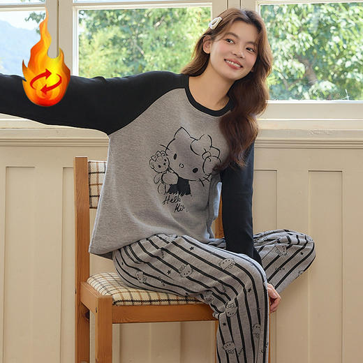 自然醒糯居女生家居服蚕丝羊毛绒长袖长裤套头睡衣QH 商品图14