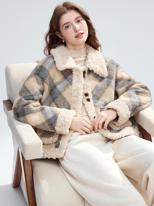 【百图lulu定制】【软萌羊羔大衣】 格子 仿羊羔绒 短外套 商品图3