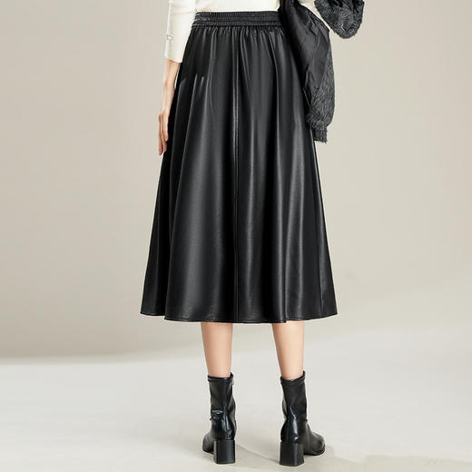 PH-1601 2025新款木耳花边大摆裙高腰中长款半身裙女秋冬A字裙百褶长裙子 商品图3