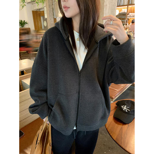 重磅磨毛拉绒！2025廓形双拉链卫衣女冬季加绒加厚休闲连帽外套！ 商品图0