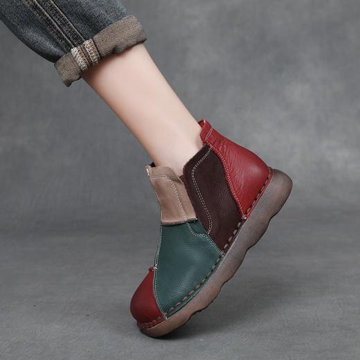 FR 85668短靴复古圆头平底拼色休闲单鞋 商品图2