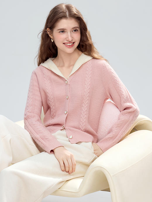 【百图lulu定制】【少女心毛衣】 粉色假两件连帽毛衣外套 开衫 商品图8