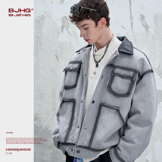 BJHG不计后果环保麂皮绒棉服外套男女款冬季复古做旧撞色保暖棉衣 商品图1