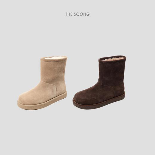 THESOONG|冬季新款牛反绒细腻质感内里羊毛保暖中筒靴HWXZ7994 商品图0