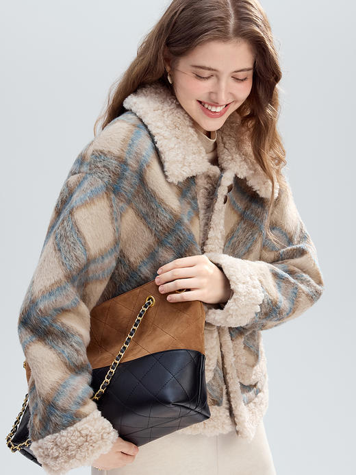 【百图lulu定制】【软萌羊羔大衣】 格子 仿羊羔绒 短外套 商品图1