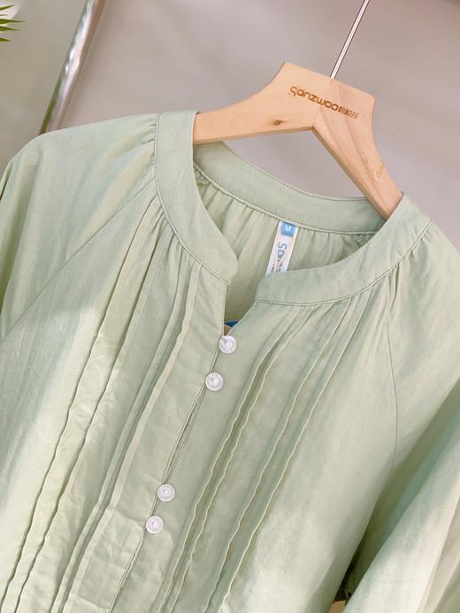 松植屋女士圆领水洗全棉长袖长裤套装春秋女款简约纯色双层纱布睡衣 商品图2