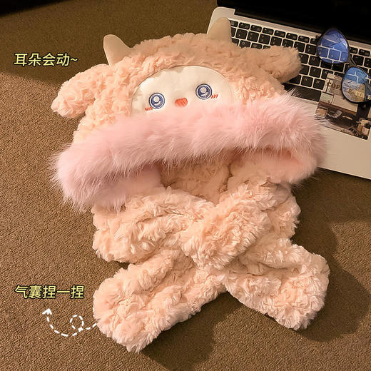 【会动的兔耳朵！可爱兼保暖！】可爱小绵羊毛绒帽 女冬季新款防寒保暖帽子 围巾一体加厚护耳雷锋帽 商品图6